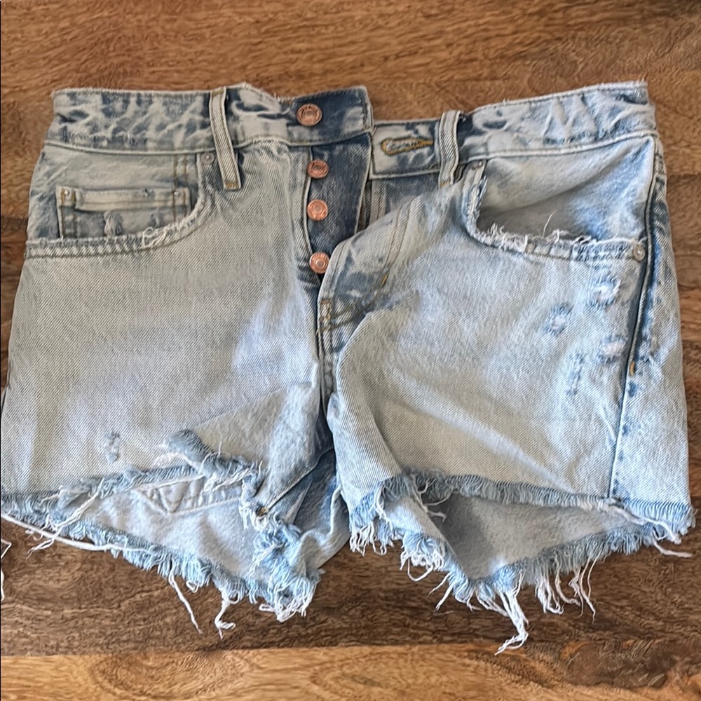 We The Free Blue Distressed Jean Shorts